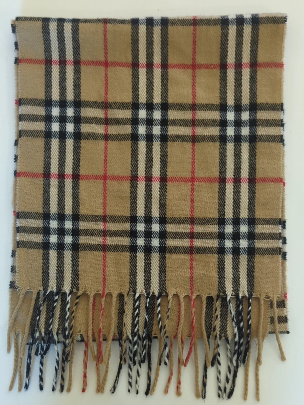 Vintage Burberry Beige Plaid Scarf with Fringe